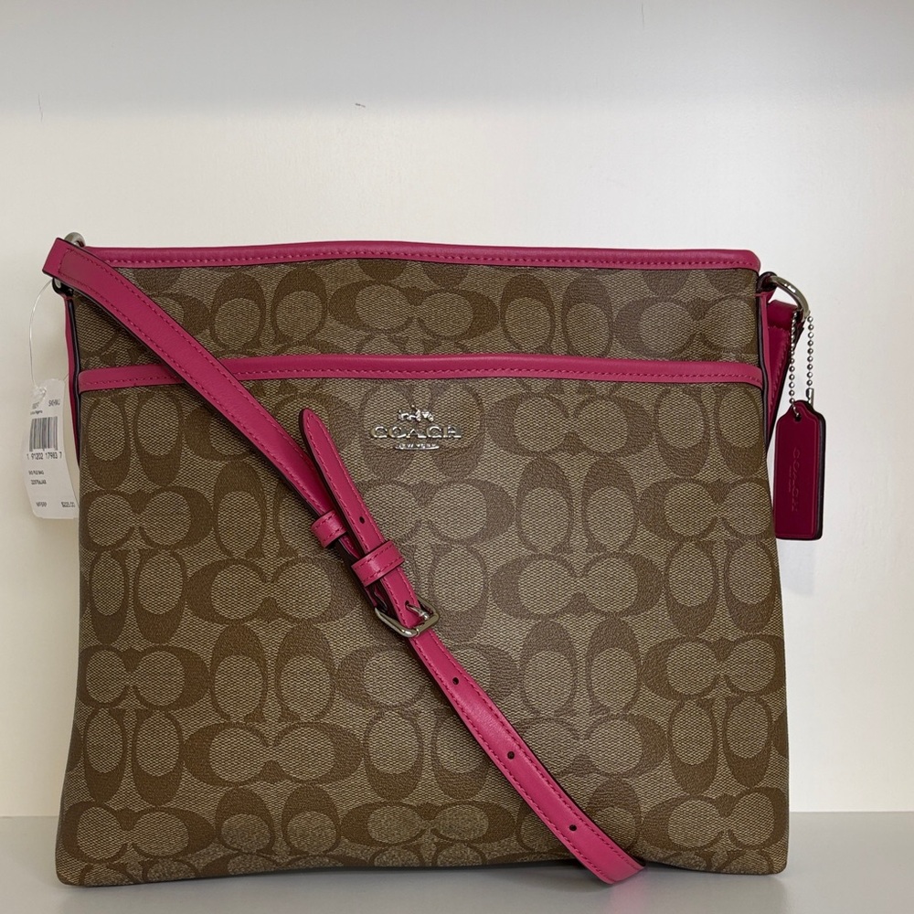 Coach Brown Signature Crossbody with Pink Accents